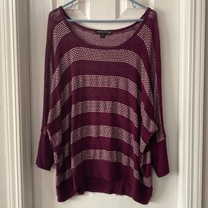 Living Doll Y2K Burgundy and White stripe dolman sleeve cozy sweater 2X